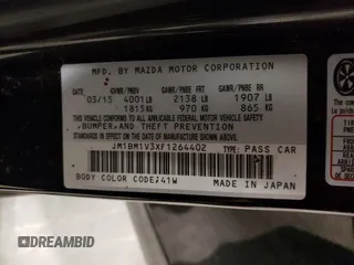 2015 Mazda 3 S Touring with VIN JM1BM1V3XF1264402, listed as a Copart auction lot 48940025 with 97,088 mi miles and Salvage Title. Bid and sale history available at DreamBid. Image 12.