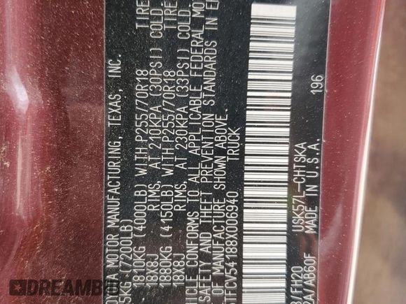 2008 Toyota Tundra z VIN 5TFCV54188X006940, wystawiony jako Copart lot #54601475 z przebiegiem 123 541 mil mil oraz Szkoda całkowita • Salvage title. Historia ofert i sprzedaży dostępna na DreamBid. Obrazek 12.