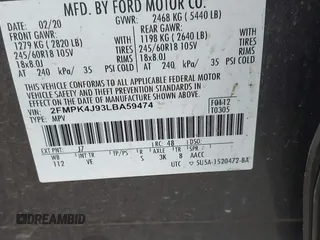 2020 Ford Edge SEL с VIN 2FMPK4J93LBA59474, выставлен на аукционе IAAI как лот 42278815 с пробегом 72 853 миль миль и . История ставок и продаж доступна на DreamBid. Изображение 9.