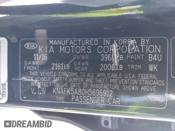 2017 Kia Forte5 LX with VIN KNAFK5A80H5696912, listed as a IAAI auction lot 41963104 with 97,009 mi miles. Bid and sale history available at carsss.com. Image 9.