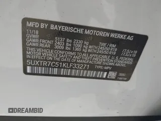 2019 BMW X3 sDrive30i z VIN 5UXTR7C51KLF33271, wystawiony jako IAAI lot #42102581 z przebiegiem 65 344 mil mil oraz . Historia ofert i sprzedaży dostępna na DreamBid. Obrazek 9.