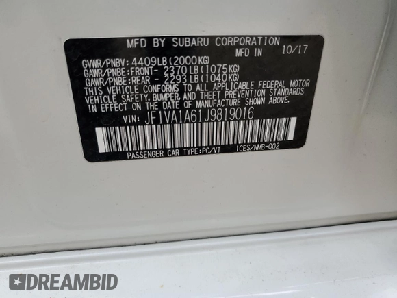 2018 Subaru WRX z VIN JF1VA1A61J9819016, wystawiony jako Copart lot #58086115 z przebiegiem 91 346 mil mil oraz Szkoda całkowita • Salvage title. Historia ofert i sprzedaży dostępna na DreamBid. Obrazek 12.