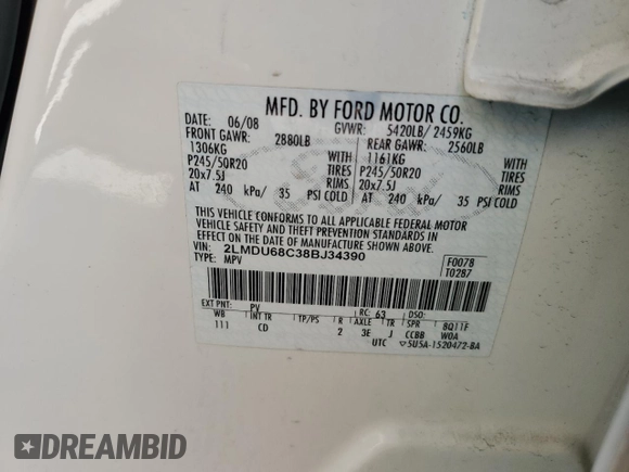 2008 Lincoln MKX with VIN 2LMDU68C38BJ34390, listed as a Copart auction lot 42412075 with 136,576 mi miles and Salvage Title. Bid and sale history available at DreamBid. Image 14.