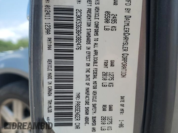 2006 Chrysler 300 Touring z VIN 2C3KK53G36H382476, wystawiony jako Copart lot #56132735 z przebiegiem 164 426 mil mil oraz Szkoda całkowita • Salvage title. Historia ofert i sprzedaży dostępna na DreamBid. Obrazek 12.