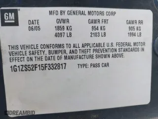 2005 Chevrolet Malibu with VIN 1G1ZS52F15F332817, listed as a IAAI auction lot 41080228 with 158,235 mi miles. Bid and sale history available at carsss.com. Image 9.