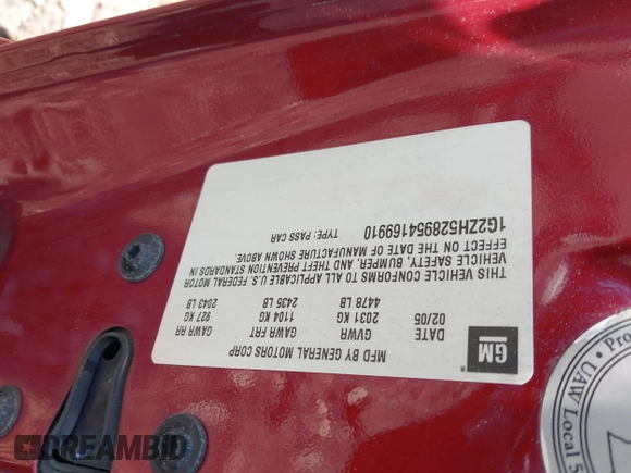 2005 Pontiac G6 GT with VIN 1G2ZH528954169910, listed as a IAAI auction lot 42250665 with Not provided miles and . Bid and sale history available at DreamBid. Image 9.