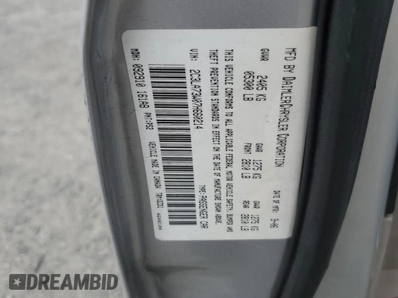 2007 Chrysler 300 C SRT8 with VIN 2C3LA73W07H660214, listed as a Copart auction lot 70283834 with 249,130 mi miles and Salvage Title. Bid and sale history available at carsss.com. Image 12.