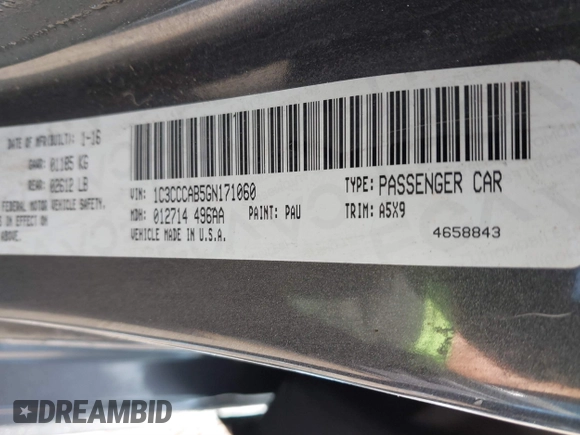 2016 Chrysler 200 Limited with VIN 1C3CCCAB5GN171060, listed as a IAAI auction lot 41848241 with 116,538 mi miles. Bid and sale history available at carsss.com. Image 9.