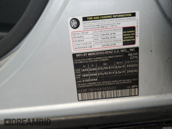 2010 Mercedes-Benz GL 450 with VIN 4JGBF7BE9AA545503, listed as a Copart auction lot 78600634 with 129,926 mi miles and Salvage Title. Bid and sale history available at DreamBid. Image 13.
