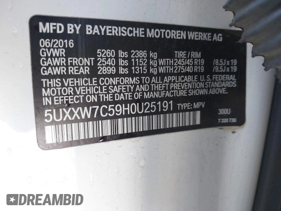 2017 BMW X4 M40i с VIN 5UXXW7C59H0U25191, выставлен на аукционе IAAI как лот 41867852 с пробегом 76 301 миль миль и . История ставок и продаж доступна на DreamBid. Изображение 9.