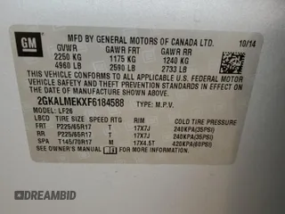 2015 GMC Terrain SLE with VIN 2GKALMEKXF6184588, listed as a Copart auction lot 51271105 with 116,090 mi miles and Salvage title. Bid and sale history available at DreamBid. Image 15.
