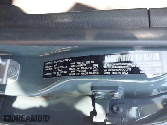 2017 Jeep Renegade Deserthawk with VIN ZACCJBCB1HPG12779, listed as a IAAI auction lot 41294595 with 92,316 mi miles and . Bid and sale history available at DreamBid. Image 9.