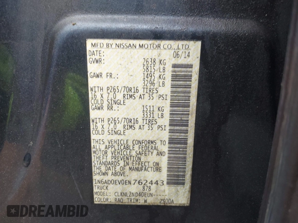 2014 Nissan Frontier SV z VIN 1N6AD0EV0EN762443, wystawiony jako IAAI lot #41956126 z przebiegiem 59 656 mil mil oraz . Historia ofert i sprzedaży dostępna na DreamBid. Obrazek 9.
