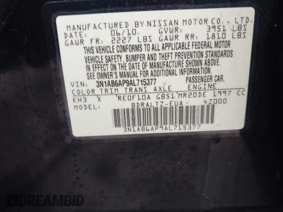 2010 Nissan Sentra SR with VIN 3N1AB6AP9AL715377, listed as a IAAI auction lot 41542262 with 167,538 mi miles and . Bid and sale history available at DreamBid. Image 9.