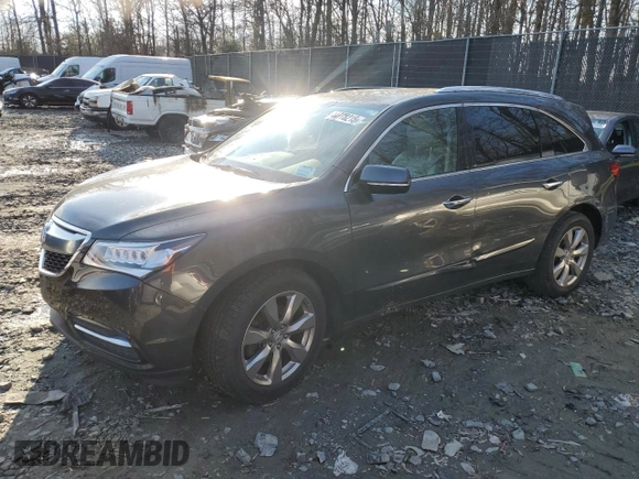 2016 Acura MDX w/Advance with VIN 5FRYD4H90GB034838, listed as a Copart auction lot 44778215 with 0 mi miles and Salvage Title. Bid and sale history available at carsss.com. Image 1.