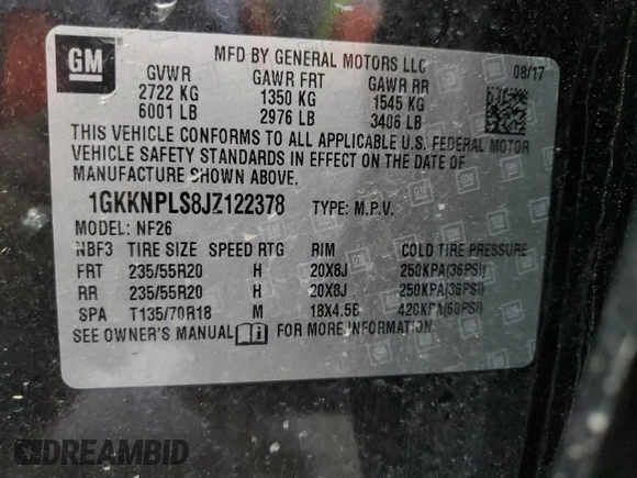 2018 GMC Acadia Denali with VIN 1GKKNPLS8JZ122378, listed as a Copart auction lot 53789415 with 91,334 mi miles and Salvage title. Bid and sale history available at DreamBid. Image 13.