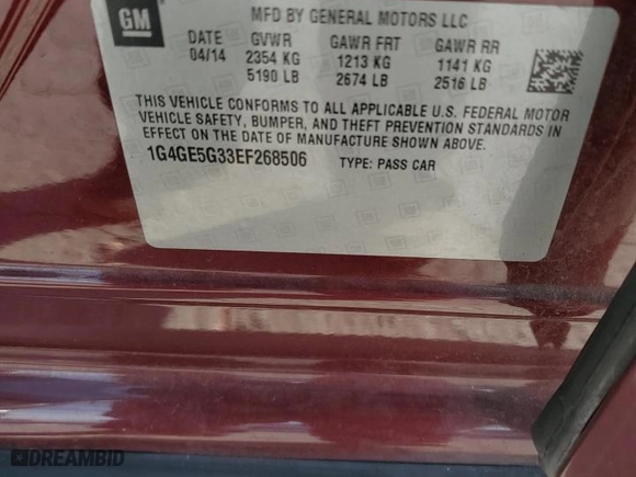2014 Buick LaCrosse Premium I with VIN 1G4GE5G33EF268506, listed as a Copart auction lot 46103375 with 128,418 mi miles and Salvage Title. Bid and sale history available at carsss.com. Image 12.