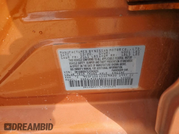 2020 Nissan Sentra SR z VIN 3N1AB8DV7LY240629, wystawiony jako Copart lot #41990615 z przebiegiem 61 543 mil mil oraz Szkoda całkowita • Salvage title. Historia ofert i sprzedaży dostępna na DreamBid. Obrazek 13.
