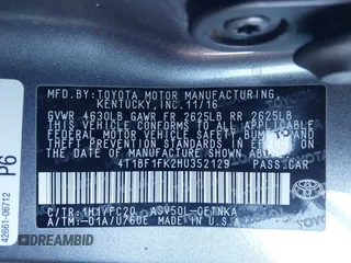 2017 Toyota Camry XLE with VIN 4T1BF1FK2HU352129, listed as a IAAI auction lot 41872423 with 160,835 mi miles. Bid and sale history available at carsss.com. Image 9.
