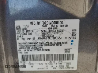 2012 Ford F-150 XL z VIN 1FTFW1ET6CFA26203, wystawiony jako Copart lot #61140575 z przebiegiem 160 951 mil mil oraz Czysty tytuł • Clean title. Historia ofert i sprzedaży dostępna na DreamBid. Obrazek 12.