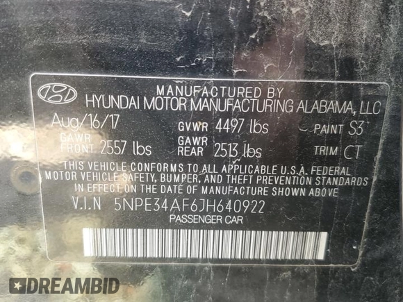 2018 Hyundai Sonata SEL with VIN 5NPE34AF6JH640922, listed as a Copart auction lot 50933295 with 120,053 mi miles and Clean Title. Bid and sale history available at DreamBid. Image 12.