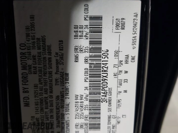 2018 Ford Fusion Titanium с VIN 3FA6P0D9XJR241506, выставлен на аукционе Copart как лот 60736525 с пробегом 109 548 миль миль и Списание • Salvage title. История ставок и продаж доступна на DreamBid. Изображение 12.