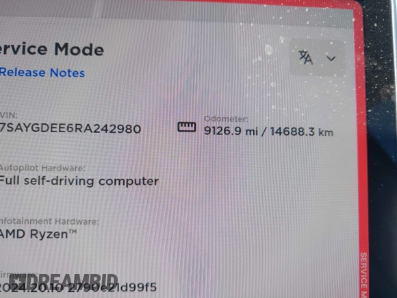 2024 Tesla Model Y Long Range with VIN 7SAYGDEE6RA242980, listed as a IAAI auction lot 40121685 with 9,126 mi miles and . Bid and sale history available at DreamBid. Image 16.