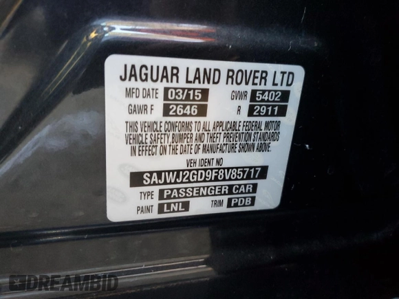 2015 Jaguar XJ Portfolio z VIN SAJWJ2GD9F8V85717, wystawiony jako Copart lot #82539734 z przebiegiem 113 721 mil mil oraz Szkoda całkowita • Salvage title. Historia ofert i sprzedaży dostępna na DreamBid. Obrazek 12.
