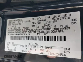 2014 Ford Escape Titanium with VIN 1FMCU9J98EUD73818, listed as a IAAI auction lot 42036442 with 129,794 mi miles. Bid and sale history available at carsss.com. Image 9.