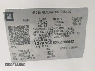 2019 Cadillac XT5 Luxury FWD z VIN 1GYKNCRSXKZ286643, wystawiony jako IAAI lot #42129213 z przebiegiem 87 091 mil mil oraz . Historia ofert i sprzedaży dostępna na DreamBid. Obrazek 9.