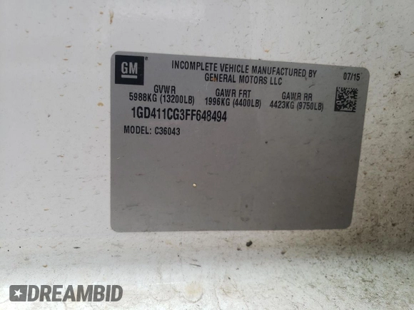 2015 GMC Sierra 1500 with VIN 1GD411CG3FF648494, listed as a Copart auction lot 67523504 with 133,250 mi miles and Salvage Title. Bid and sale history available at DreamBid. Image 12.