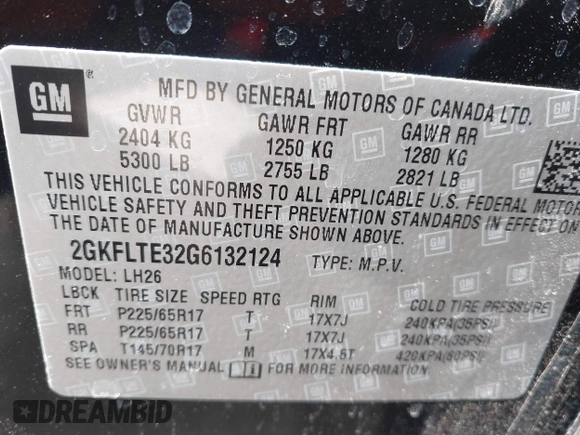 2016 GMC Terrain SLE with VIN 2GKFLTE32G6132124, listed as a IAAI auction lot 41977907 with 123,341 mi miles. Bid and sale history available at carsss.com. Image 9.