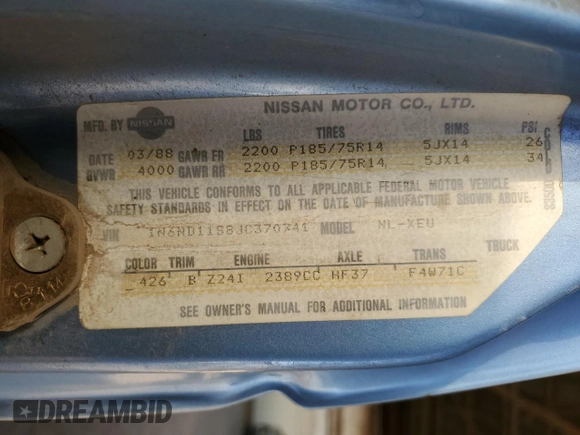 1988 Nissan Hardbody с VIN 1N6ND11S8JC370741, выставлен на аукционе Copart как лот 84060304 с пробегом 131 488 миль миль и Чистый • Clean title. История ставок и продаж доступна на DreamBid. Изображение 12.