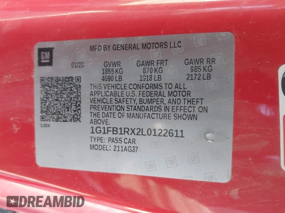 2020 Chevrolet Camaro 1LS z VIN 1G1FB1RX2L0122611, wystawiony jako IAAI lot #41835572 z przebiegiem 111 175 mil mil oraz . Historia ofert i sprzedaży dostępna na DreamBid. Obrazek 9.