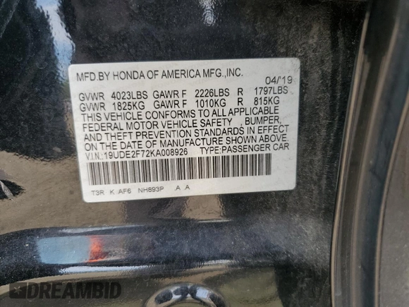 2019 Acura ILX w/Premium Pkg with VIN 19UDE2F72KA008926, listed as a Copart auction lot 54257015 with 117,890 mi miles and Salvage Title. Bid and sale history available at carsss.com. Image 12.
