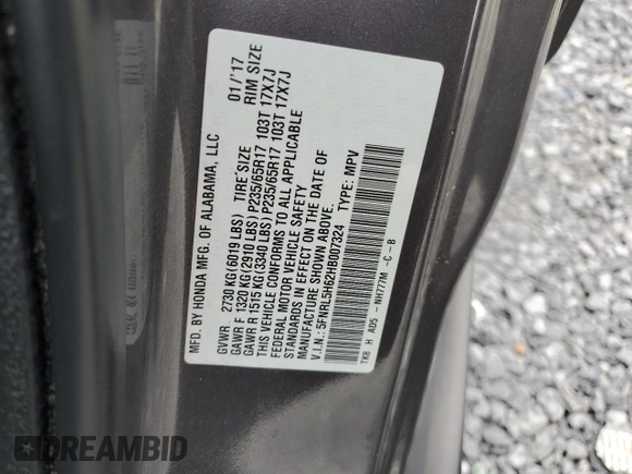 2017 Honda Odyssey EX-L with VIN 5FNRL5H62HB007324, listed as a Copart auction lot 54594405 with 160,638 mi miles and Clean Title. Bid and sale history available at DreamBid. Image 13.
