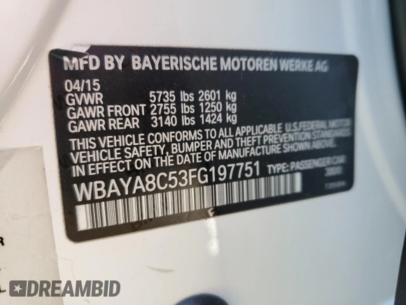 2015 BMW 7 Series 750i z VIN WBAYA8C53FG197751, wystawiony jako Copart lot #56249135 z przebiegiem 98 514 mil mil oraz Szkoda całkowita • Salvage title. Historia ofert i sprzedaży dostępna na DreamBid. Obrazek 12.
