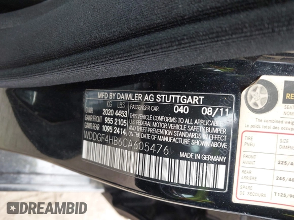 2012 Mercedes-Benz C-Class C 250 Sport with VIN WDDGF4HB6CA605476, listed as a IAAI auction lot 41974235 with 216,209 mi miles. Bid and sale history available at carsss.com. Image 9.