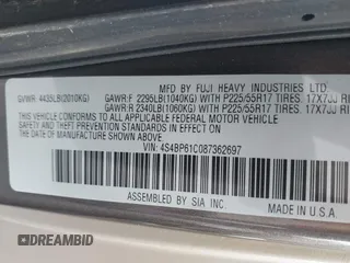 2008 Subaru Outback i with VIN 4S4BP61C087362697, listed as a IAAI auction lot 42591932 with 159,358 mi miles and . Bid and sale history available at DreamBid. Image 9.