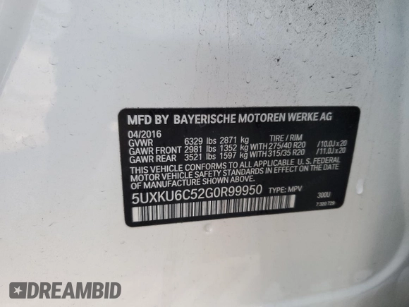 2016 BMW X6 xDrive50i with VIN 5UXKU6C52G0R99950, listed as a Copart auction lot 83029484 with 33,022 mi miles and Salvage Title. Bid and sale history available at carsss.com. Image 13.