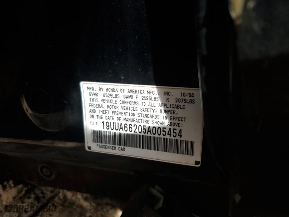 2005 Acura TL with VIN 19UUA66205A005454, listed as a Copart auction lot 45580325 with 0 mi miles and Salvage Title. Bid and sale history available at carsss.com. Image 13.