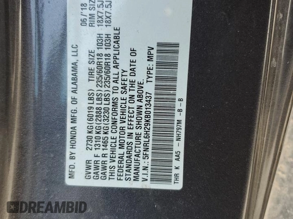 2019 Honda Odyssey LX с VIN 5FNRL6H29KB013437, выставлен на аукционе Copart как лот 57027525 с пробегом 126 166 миль миль и Списание • Salvage title. История ставок и продаж доступна на DreamBid. Изображение 13.