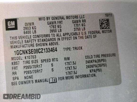 2012 Chevrolet Silverado 1500 LT with VIN 1GCNKSE08CZ133464, listed as a Copart auction lot 73629424 with 98,827 mi miles and Salvage Title. Bid and sale history available at DreamBid. Image 13.