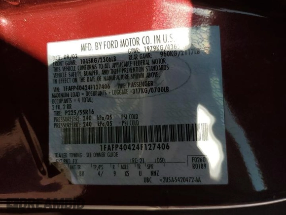 2004 Ford Mustang Standard with VIN 1FAFP40424F127406, listed as a Copart auction lot 87647265 with 203,350 mi miles and Salvage Title. Bid and sale history available at carsss.com. Image 12.