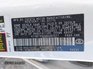 2013 Toyota Camry L with VIN 4T1BF1FK1DU287011, listed as a IAAI auction lot 41864921 with 54,946 mi miles. Bid and sale history available at carsss.com. Image 9.