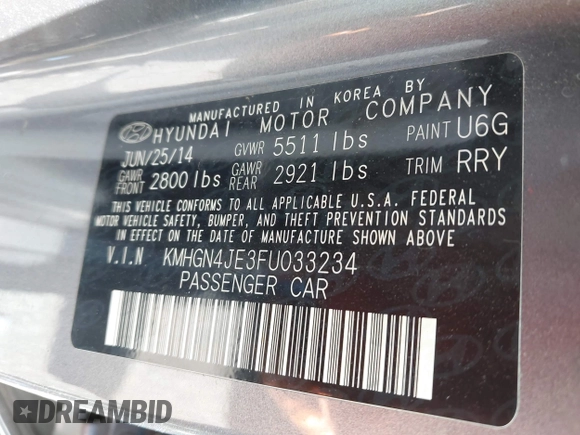2015 Hyundai Genesis 3.8L z VIN KMHGN4JE3FU033234, wystawiony jako IAAI lot #42049463 z przebiegiem 135 154 mil mil oraz . Historia ofert i sprzedaży dostępna na DreamBid. Obrazek 9.