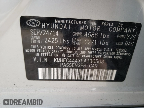 2015 Hyundai Sonata Hybrid Limited with VIN KMHEC4A4XFA130503, listed as a Copart auction lot 73388193 with 0 mi miles. Bid and sale history available at carsss.com. Image 13.