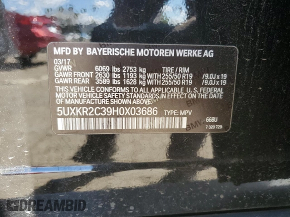 2017 BMW X5 sDrive35i with VIN 5UXKR2C39H0X03686, listed as a Copart auction lot 51159185 with 84,244 mi miles and Salvage Title. Bid and sale history available at carsss.com. Image 14.