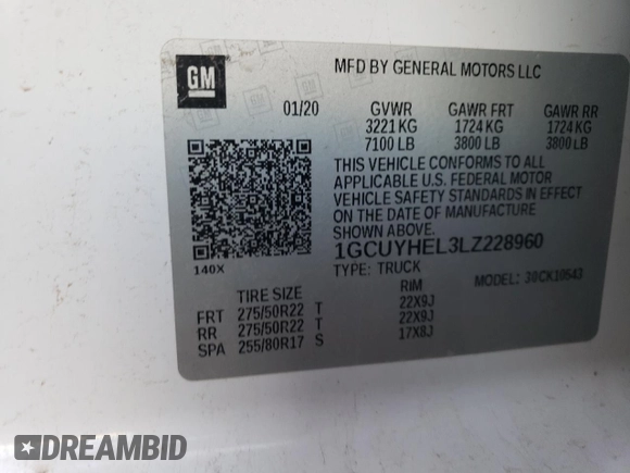 2020 Chevrolet Silverado 1500 High Country with VIN 1GCUYHEL3LZ228960, listed as a Copart auction lot 49485455 with 113,558 mi miles and Salvage Title. Bid and sale history available at carsss.com. Image 12.