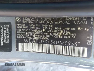 2004 BMW 3 Series 325xi with VIN WBAEU33434PM59530, listed as a IAAI auction lot 42310083 with Not provided miles and . Bid and sale history available at DreamBid. Image 9.